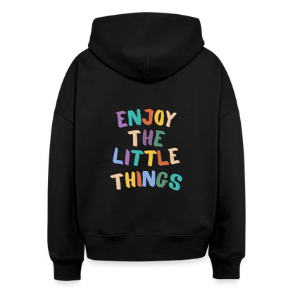 Bio Hoodie „Enjoy the little things“ – Nachhaltiger Kapuzenpullover aus 100% Bio-Baumwolle - Schwarz