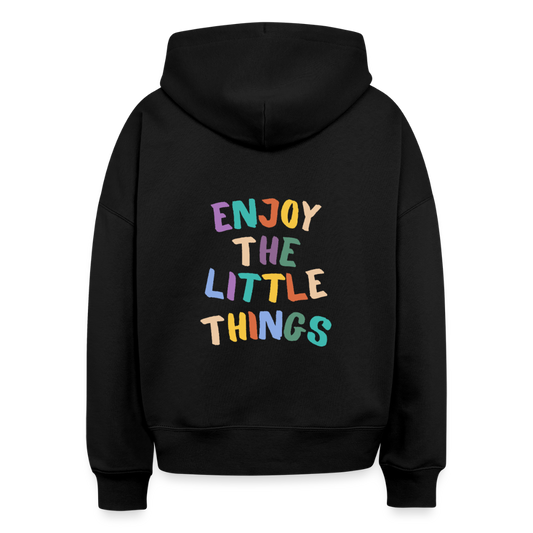 Bio Hoodie „Enjoy the little things“ – Nachhaltiger Kapuzenpullover aus 100% Bio-Baumwolle - Schwarz