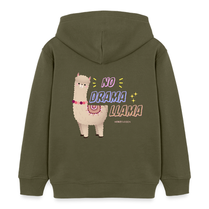 Kinder Hoodie „No Drama Llama“ – Lustiger Lama Hoodie aus 100% Bio-Baumwolle / 3 - 8 Jahre - Khaki