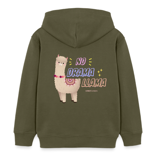 Kinder Hoodie „No Drama Llama“ – Lustiger Lama Hoodie aus 100% Bio-Baumwolle / 3 - 8 Jahre - Khaki