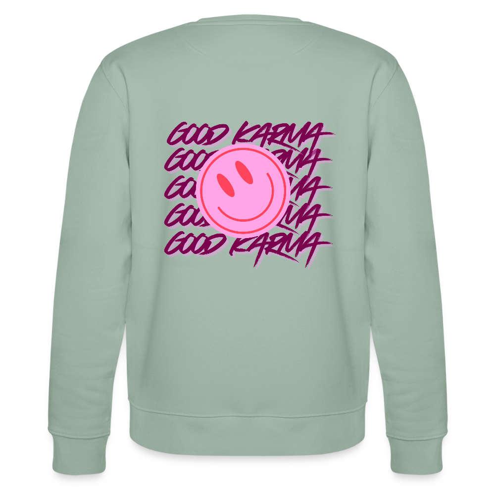 Sweatshirt „Good Karma“ – Statement Sweater aus 100 % Bio-Baumwolle - Helles Graugrün