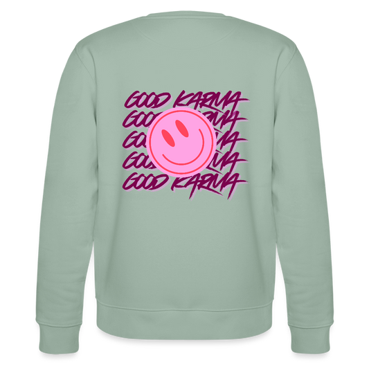 Sweatshirt „Good Karma“ – Statement Sweater aus 100 % Bio-Baumwolle - Helles Graugrün