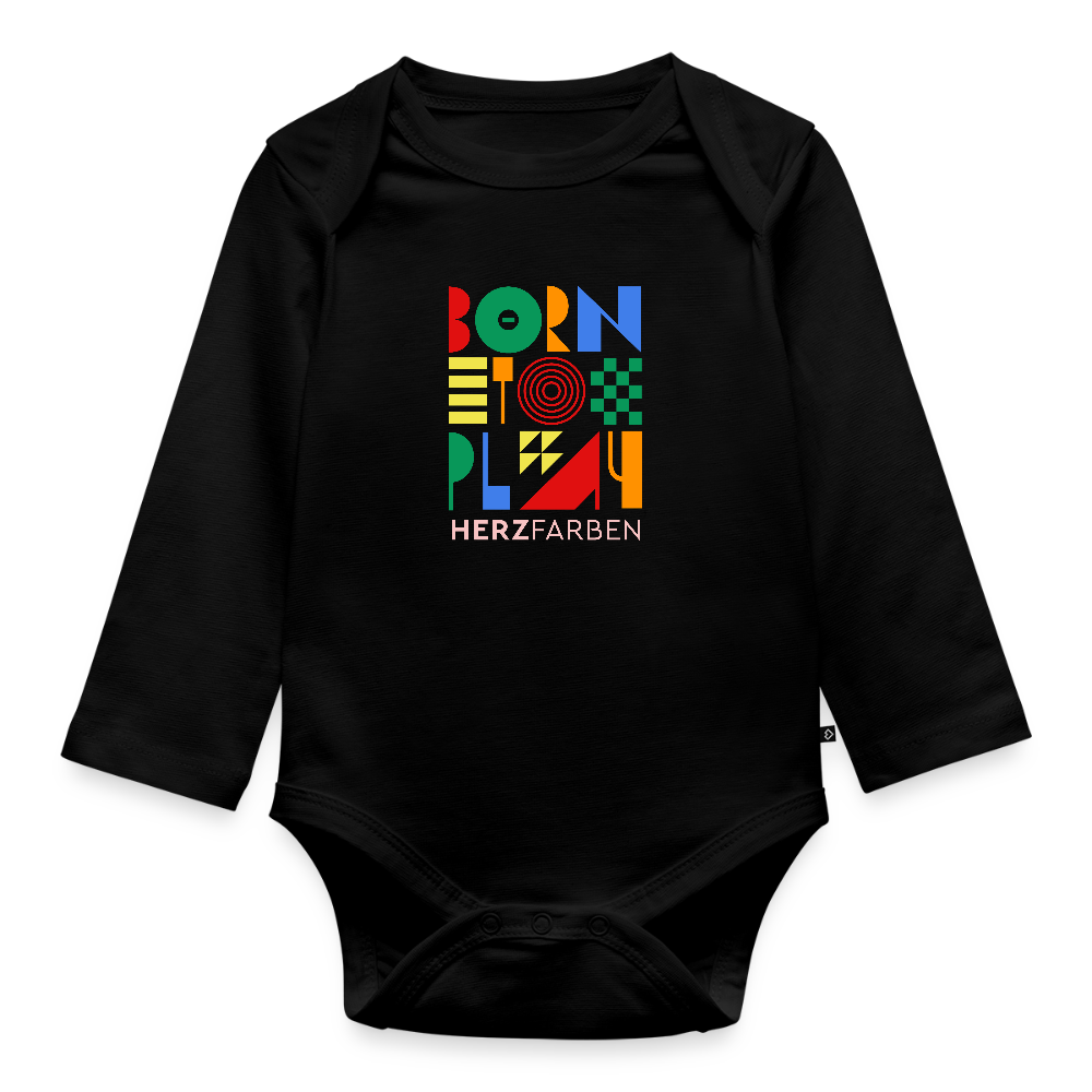 Born to Play Baby Bio Langarm Body – Bunter Babybody für kleine Entdecker - Schwarz