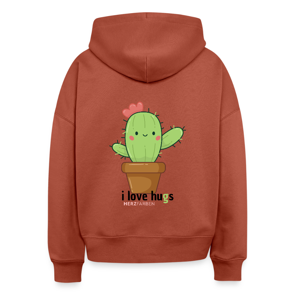 Hoodie „I love Hugs“ für Erwachsene – Nachhaltiger Kapuzenpullover aus 100% Bio-Baumwolle - Terrakotta