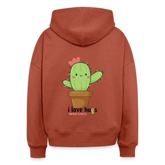 Hoodie „I love Hugs“ für Erwachsene – Nachhaltiger Kapuzenpullover aus 100% Bio-Baumwolle - Terrakotta