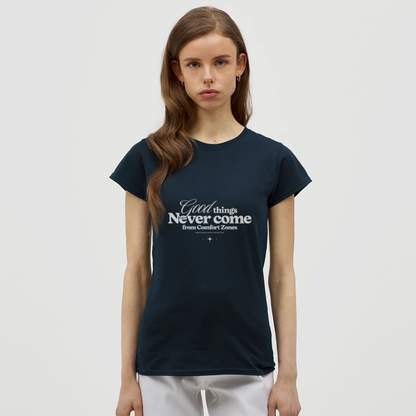 Good Things Never Come from Comfort Zones T-Shirt – Motivational Streetwear | Growth Mindset Shirt - Navy