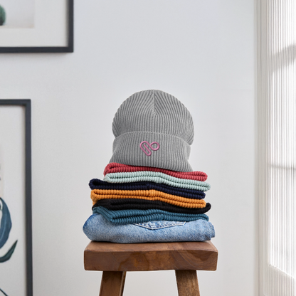 Herzfarben Mütze – Cremefarbene Mütze aus 95 % Bio-Baumwolle & 5 % Elasthan - Hellgrau marmoriert