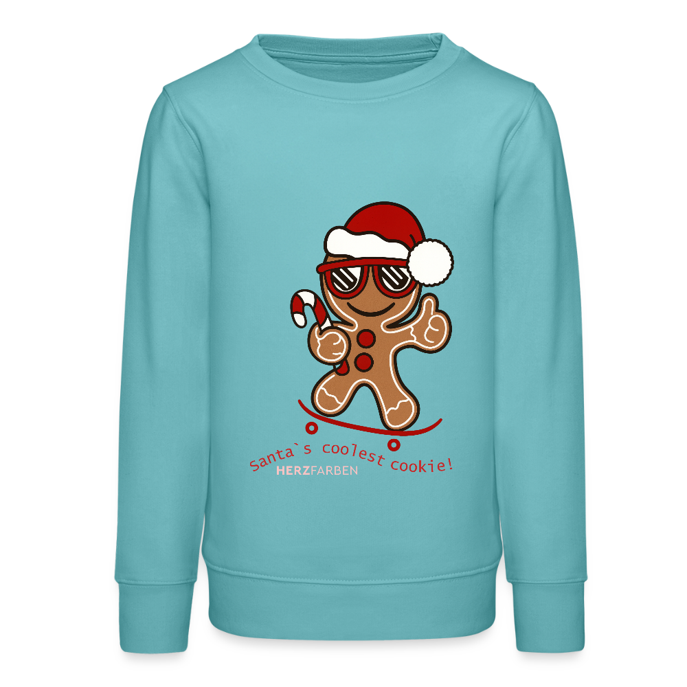 Kinder Sweatshirt „Santa’s Coolest Cookie“ – aus 100 % Bio-Baumwolle 9 - 13 Jahre - Pastelltürkis