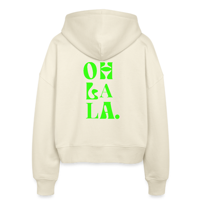 Zipp-Hoodie „OH LA LA“ – Trendiger Hoodie aus 100 % Bio-Baumwolle mit Neon-Print - Weißgrau