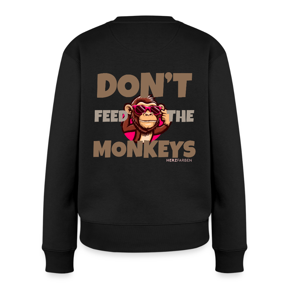 Herzfarben Damen Sweatshirt – DON’T FEED THE MONKEYS | Statement Sweater - Schwarz