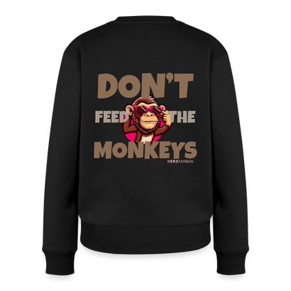 Herzfarben Damen Sweatshirt – DON’T FEED THE MONKEYS | Statement Sweater - Schwarz
