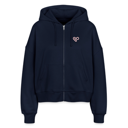 Zipp-Hoodie „OH LA LA“ – Trendiger Hoodie aus 100 % Bio-Baumwolle mit Neon-Print - Navy