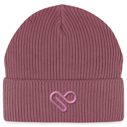 Herzfarben Mütze – Cremefarbene Mütze aus 95 % Bio-Baumwolle & 5 % Elasthan - Hibiskusrosa