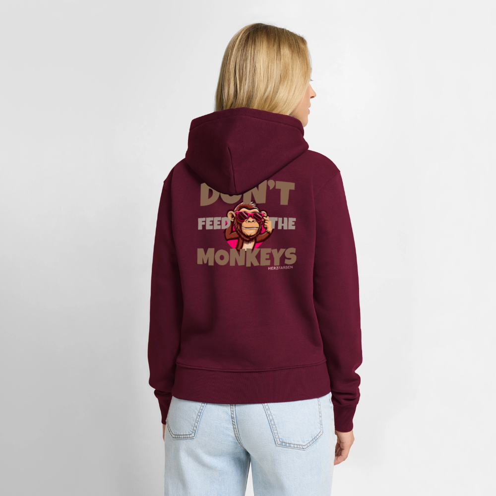 Herzfarben Damen Hoodie – DON’T FEED THE MONKEYS - Burgunderrot