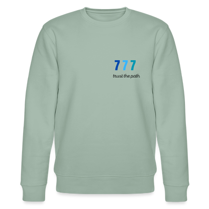 Bio Damen Sweatshirt „Trust the Path – 777“ – Spiritueller Pullover aus 100% Bio-Baumwolle - Helles Graugrün