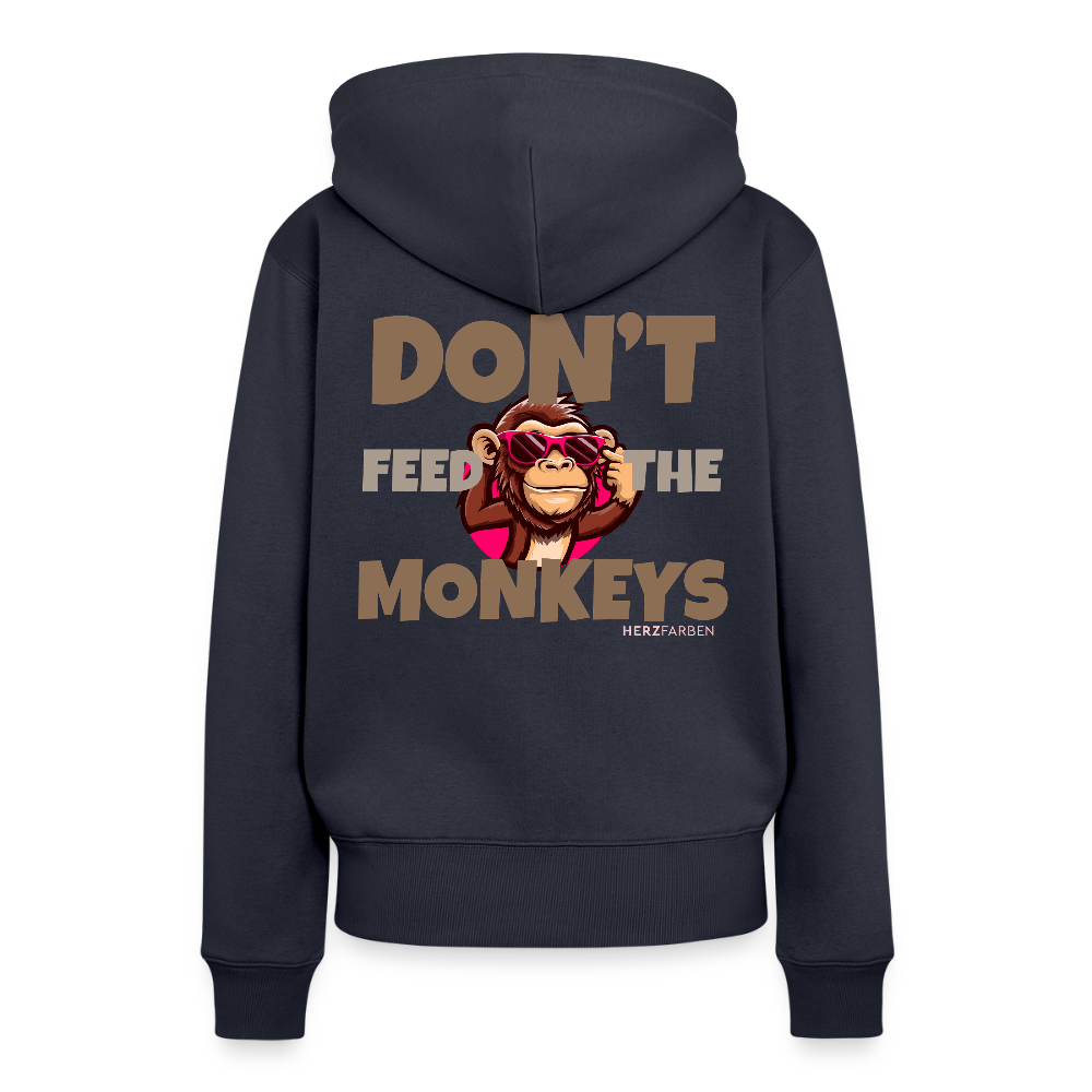 Herzfarben Damen Hoodie – DON’T FEED THE MONKEYS - Navy