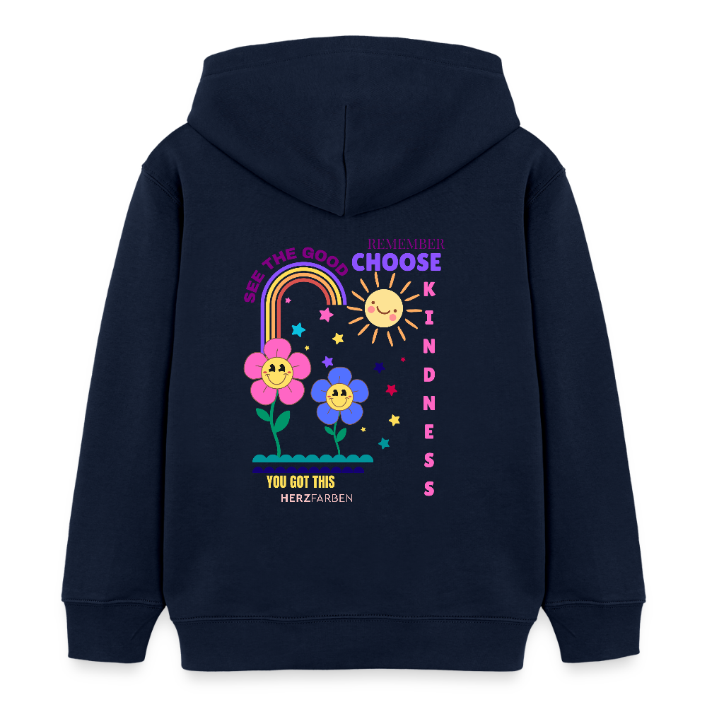 See the Good Kinder Hoodie – Bunter Bio Hoodie mit Regenbogen & Blumen 🌸🌈☀️ - Navy