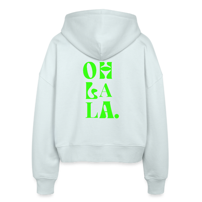 Zipp-Hoodie „OH LA LA“ – Trendiger Hoodie aus 100 % Bio-Baumwolle mit Neon-Print - Eisblau