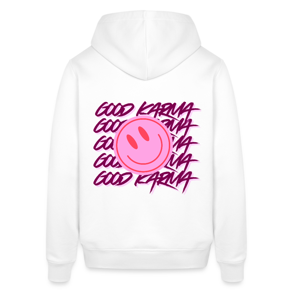 Hoodie „Good Karma“ – Smiley Design - Weiß