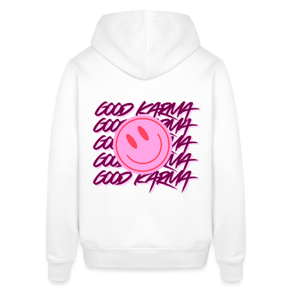 Hoodie „Good Karma“ – Smiley Design - Weiß