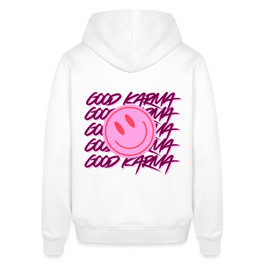 Hoodie „Good Karma“ – Smiley Design - Weiß