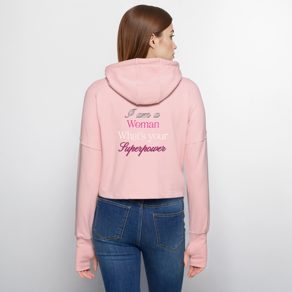 Cropped Hoodie – „I am a Woman, What’s your Superpower“ - Hellrosa