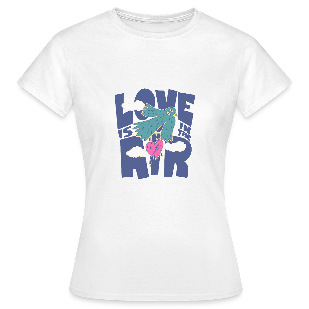 Love Is in the Air T-Shirt – Verspieltes Statement Shirt | Buntes Lifestyle Design mit Vogel & Herz - Weiß