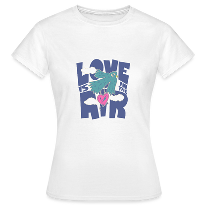 Love Is in the Air T-Shirt – Verspieltes Statement Shirt | Buntes Lifestyle Design mit Vogel & Herz - Weiß