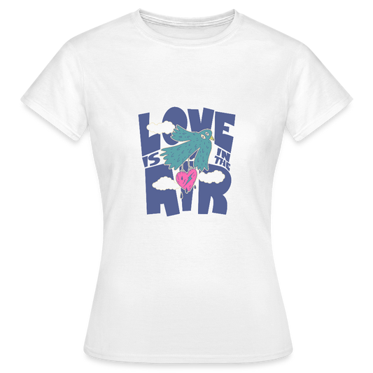 Love Is in the Air T-Shirt – Verspieltes Statement Shirt | Buntes Lifestyle Design mit Vogel & Herz - Weiß