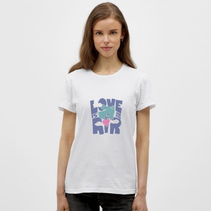 Love Is in the Air T-Shirt – Verspieltes Statement Shirt | Buntes Lifestyle Design mit Vogel & Herz - Weiß