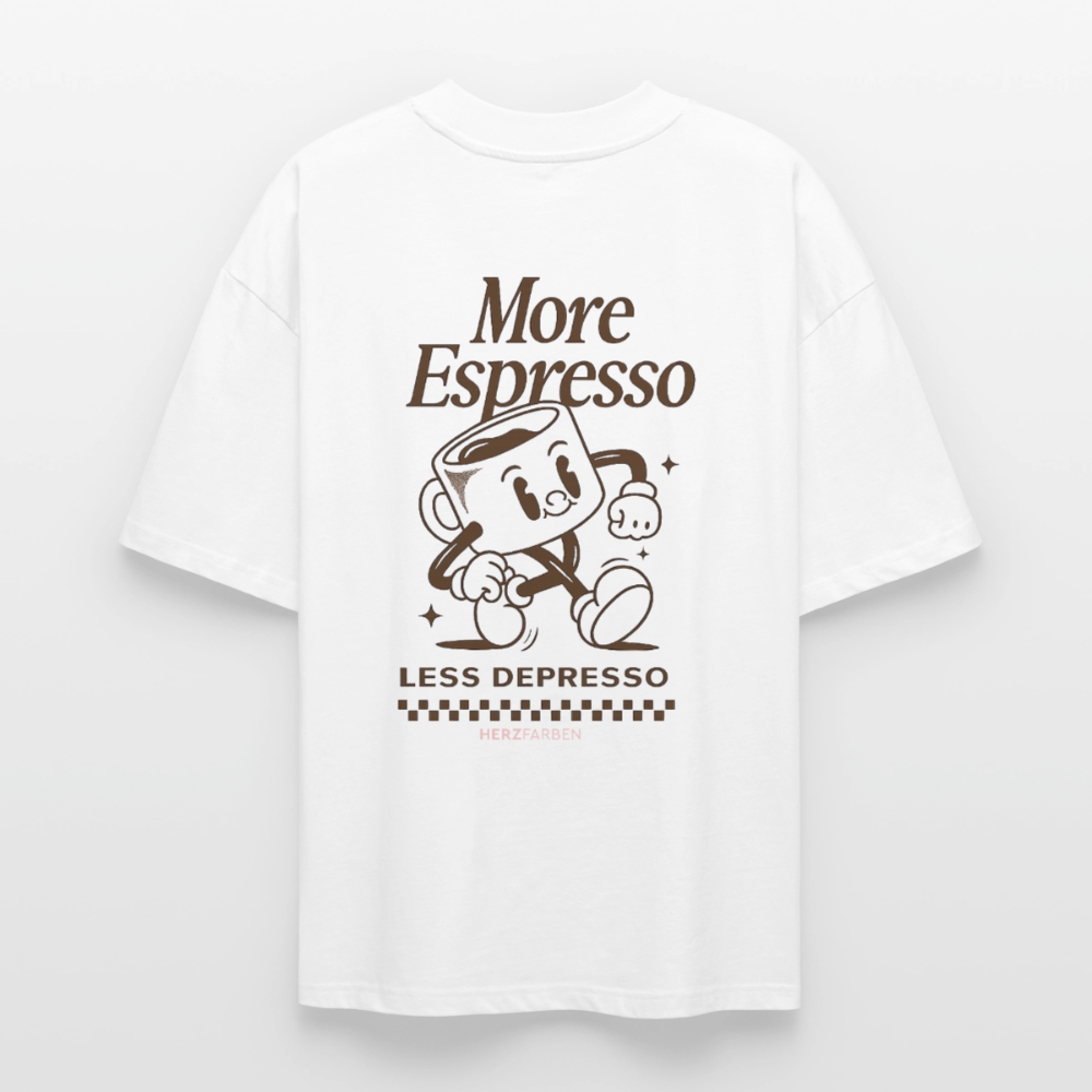 More Espresso Less Depresso T-Shirt aus 100 % Bio-Baumwolle | Lustiges Kaffee Shirt nachhaltig - Weiß