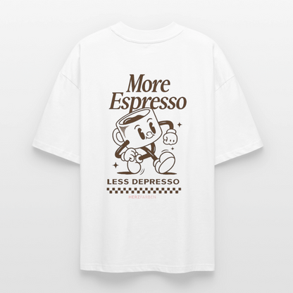 More Espresso Less Depresso T-Shirt aus 100 % Bio-Baumwolle | Lustiges Kaffee Shirt nachhaltig - Weiß