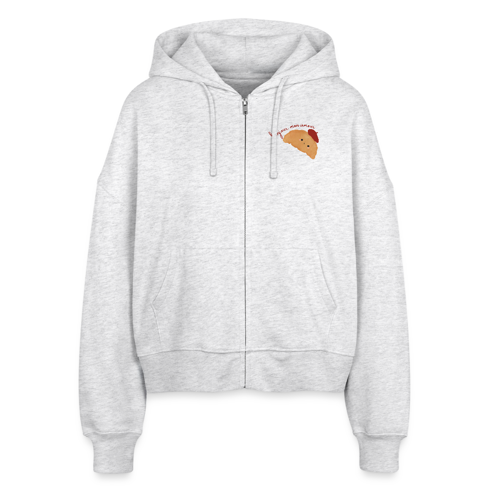 Zipp Hoodie „Bonjour, mon amour“ 🥐❤️ | Französischer Style | Bio-Baumwolle - Weiß meliert