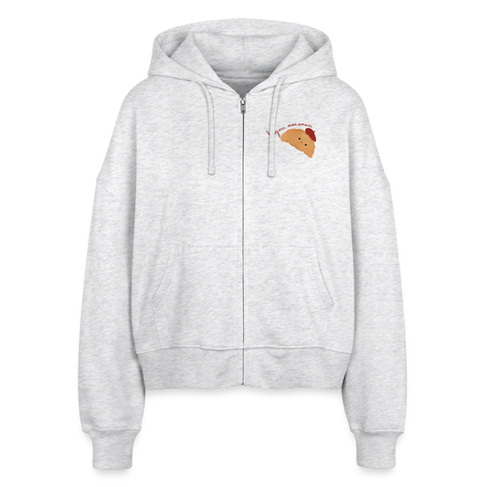 Zipp Hoodie „Bonjour, mon amour“ 🥐❤️ | Französischer Style | Bio-Baumwolle - Weiß meliert